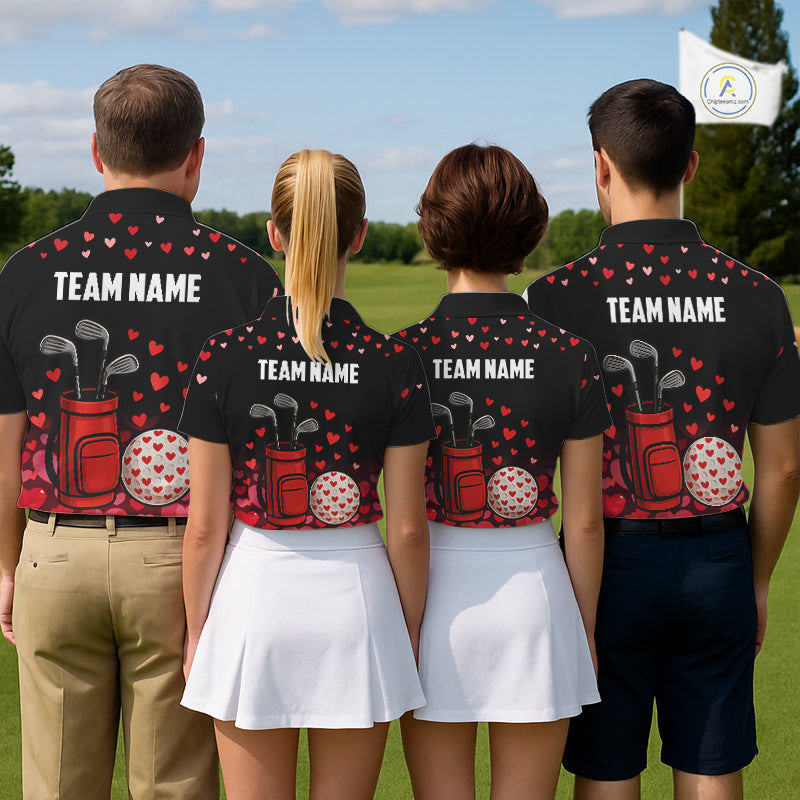 Funny Black and Red Heart Pattern Valentine Golf Shirts For Women Custom Valentine Golf Gifts For her NQS11229