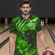 Load image into Gallery viewer, Personalized Tiger Bowling Shirts For Men, Green Flame Lightning Thunder Tiger Team Bowling Jerseys NQS11233