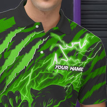 Load image into Gallery viewer, Personalized Tiger Bowling Shirts For Men, Green Flame Lightning Thunder Tiger Team Bowling Jerseys NQS11233