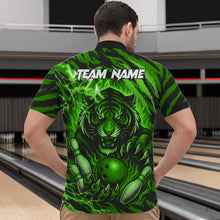 Load image into Gallery viewer, Personalized Tiger Bowling Shirts For Men, Green Flame Lightning Thunder Tiger Team Bowling Jerseys NQS11233
