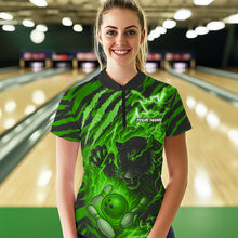 Load image into Gallery viewer, Personalized Tiger Bowling Shirts For Women, Green Flame Lightning Thunder Tiger Team Bowling Jerseys NQS11233