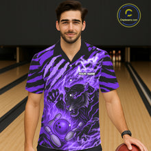 Load image into Gallery viewer, Personalized Tiger Bowling Hawaiian Shirt, Purple Flame Lightning Thunder Tiger Team Bowling Jerseys NQS11234
