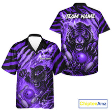 Load image into Gallery viewer, Personalized Tiger Bowling Hawaiian Shirt, Purple Flame Lightning Thunder Tiger Team Bowling Jerseys NQS11234
