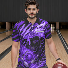 Load image into Gallery viewer, Personalized Tiger Bowling Shirts For Men, Purple Flame Lightning Thunder Tiger Team Bowling Jerseys NQS11234
