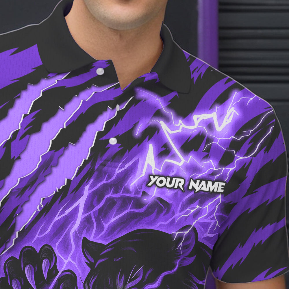 Personalized Tiger Bowling Shirts For Men, Purple Flame Lightning Thunder Tiger Team Bowling Jerseys NQS11234