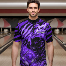 Load image into Gallery viewer, Personalized Tiger Bowling Shirts For Men, Purple Flame Lightning Thunder Tiger Team Bowling Jerseys NQS11234