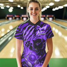 Load image into Gallery viewer, Personalized Tiger Bowling Shirts For Women, Purple Flame Lightning Thunder Tiger Team Bowling Jersey NQS11234