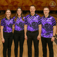 Load image into Gallery viewer, Personalized Tiger Bowling Shirts For Women, Purple Flame Lightning Thunder Tiger Team Bowling Jersey NQS11234