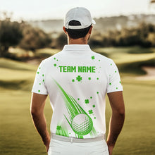Load image into Gallery viewer, Green and White shamrock Lucky Mens golf polo shirts Custom St Patrick Day golf attire for men NQS9500