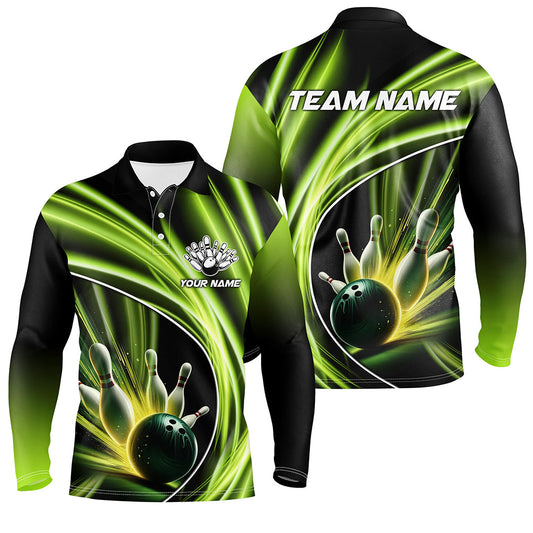 Green Light Bowling Jerseys For Men Custom Mens Bowling Polo, Quarter-Zip Shirt for Team Bowlers NQS7603
