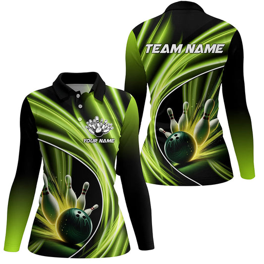 Green Light Bowling Jerseys For Women Custom Ladies Bowling Polo, Quarter-Zip Shirt for Team Bowlers NQS7603