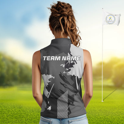Personalized Gray camo Golf sleeveless polo shirts for women custom camo golf shirt, unique golf gifts NQS9944