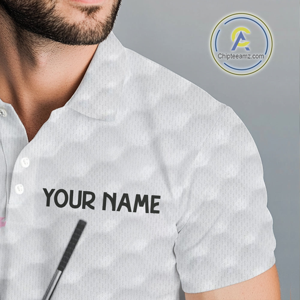 Light Pink ribbon breast cancer pattern custom white Mens golf polo shirts, team golf clubs mens tops NQS10422
