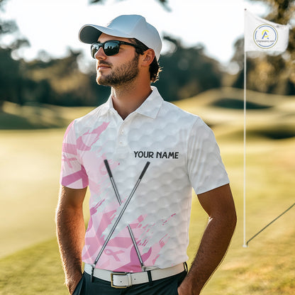 Breast cancer Mens golf polo shirts custom Pink ribbon pattern golf clubs team golf tops for men NQS10423