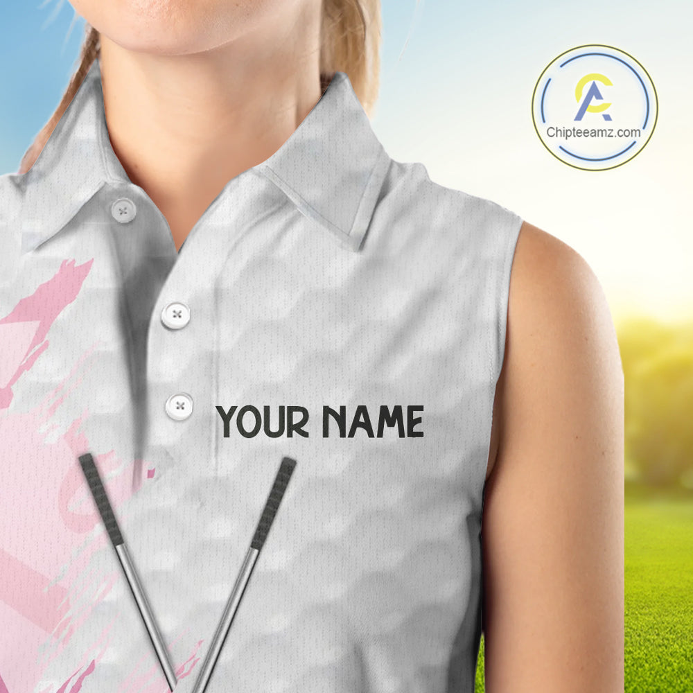 Breast cancer Women Sleeveless polos custom Pink ribbon pattern golf clubs team golf tops for ladies NQS10423