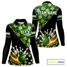 Load image into Gallery viewer, Black and Green shamrock argyle pattern Bowling Shirt For Women Custom St Patrick Team Bowling Jersey NQS11237