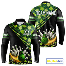 Load image into Gallery viewer, Black and Green shamrock argyle pattern Bowling Shirts For Men Custom St Patrick Team Bowling Jerseys NQS11237