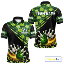 Load image into Gallery viewer, Black and Green shamrock argyle pattern Bowling Shirts For Men Custom St Patrick Team Bowling Jerseys NQS11237