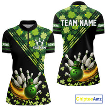 Load image into Gallery viewer, Black and Green shamrock argyle pattern Bowling Shirt For Women Custom St Patrick Team Bowling Jersey NQS11237