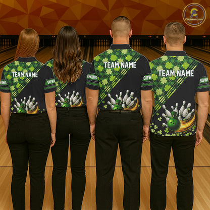 Black and Green shamrock argyle pattern Bowling Shirts For Men Custom St Patrick Team Bowling Jerseys NQS11237