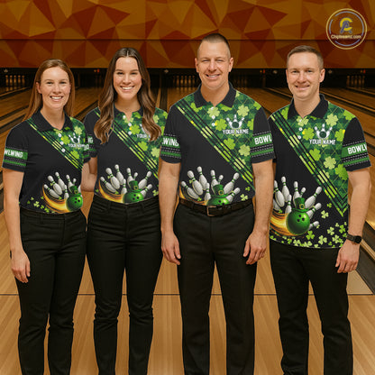 Black and Green shamrock argyle pattern Bowling Shirts For Men Custom St Patrick Team Bowling Jerseys NQS11237