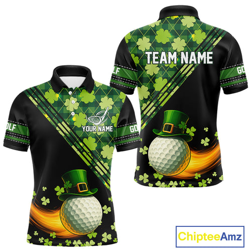 Black and Green shamrock argyle pattern Golf Polo Shirts For Men Custom St Patrick mens golf top NQS11238