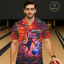 Load image into Gallery viewer, Funny Colorful Neon Cat Hawaiian Bowling Jerseys custom Button up Bowling Team League Shirt NQS11429