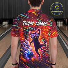 Load image into Gallery viewer, Funny Colorful Neon Cat Bowling Polo shirt, 1/4 zip shirts for men custom Bowling Team League Shirts NQS11429