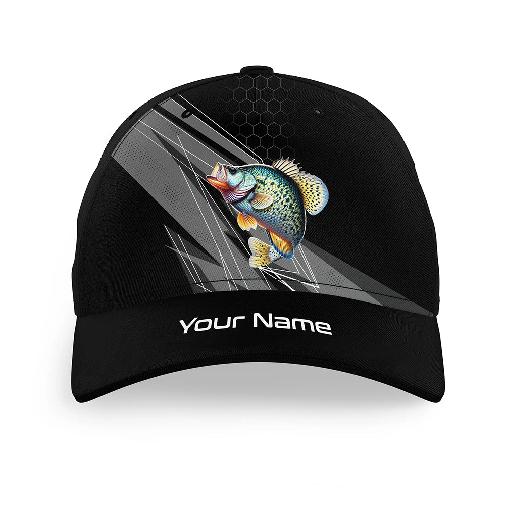 Personalized Black camo Crappie Fishing baseball cap, Crappie fishing hats for men, women NQS9953