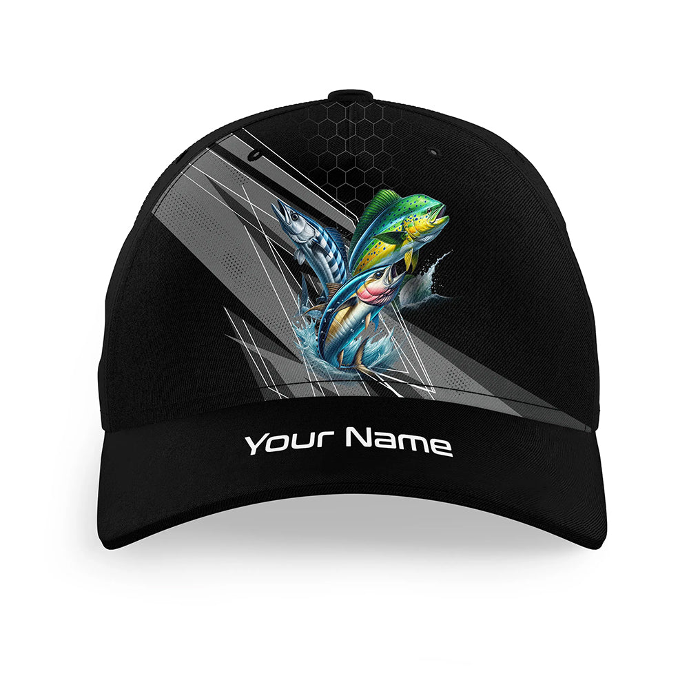 Personalized Mahi-mahi, Wahoo, Tuna Offshore slam Fishing baseball cap, fishing hats for men, women NQS9955