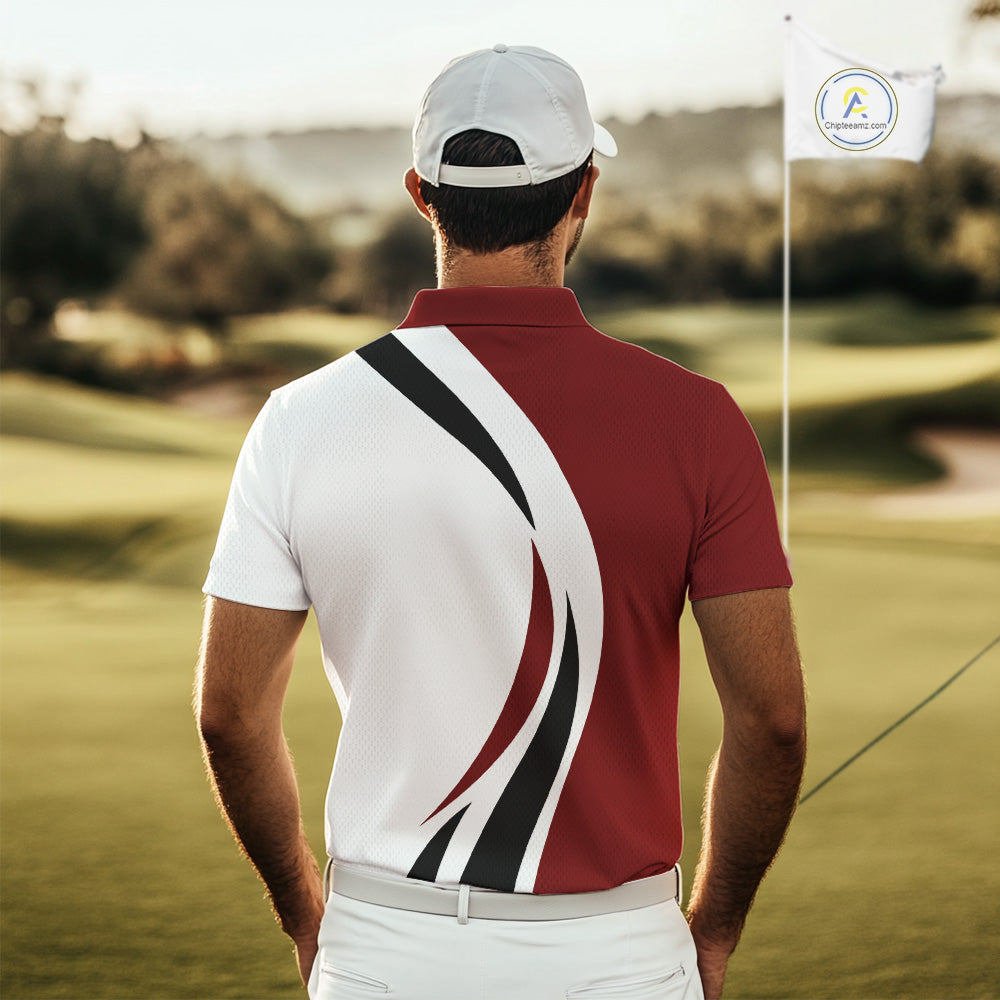 Red and White Men golf polo shirt Custom golf attire for men, gifts for golf lovers NQS10106