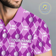 Load image into Gallery viewer, Mens golf polo shirts custom light purple argyle plaid pattern golf attire for men, golfer gifts NQS10437
