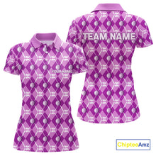 Load image into Gallery viewer, Women golf polo shirts custom light purple argyle plaid pattern golf attire for ladies, golfer gifts NQS10437