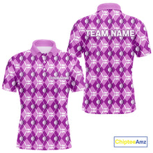 Load image into Gallery viewer, Mens golf polo shirts custom light purple argyle plaid pattern golf attire for men, golfer gifts NQS10437