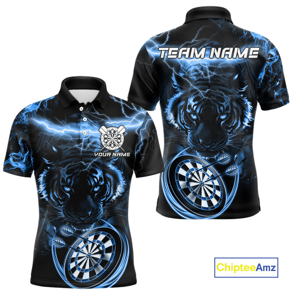 Personalized Blue Lightning Thunder Storm Tiger Darts Shirts For Men Custom Dart Team Jerseys NQS10441
