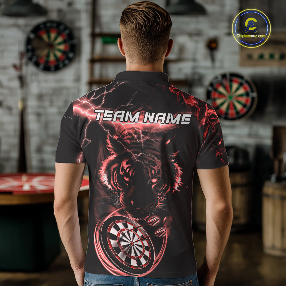 Personalized Red Lightning Thunder Storm Tiger Darts Shirts For Men Custom Dart Team Jerseys NQS10442