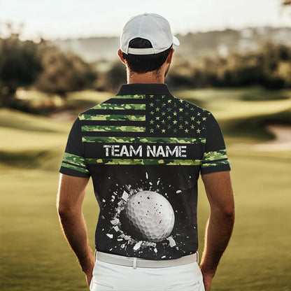 Green Camo American flag black Mens golf polo shirts custom patriotic team golf apparel for mens NQS9517