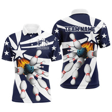 Load image into Gallery viewer, Blue and white Mens polo, quarter zip bowling shirt Custom flame bowling star team league jerseys NQS7820