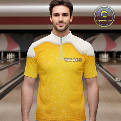 Custom Funny Beer Bowling Polo, Quarter Zip Shirts For Men My drinking team has a bowling problem NQS10638
