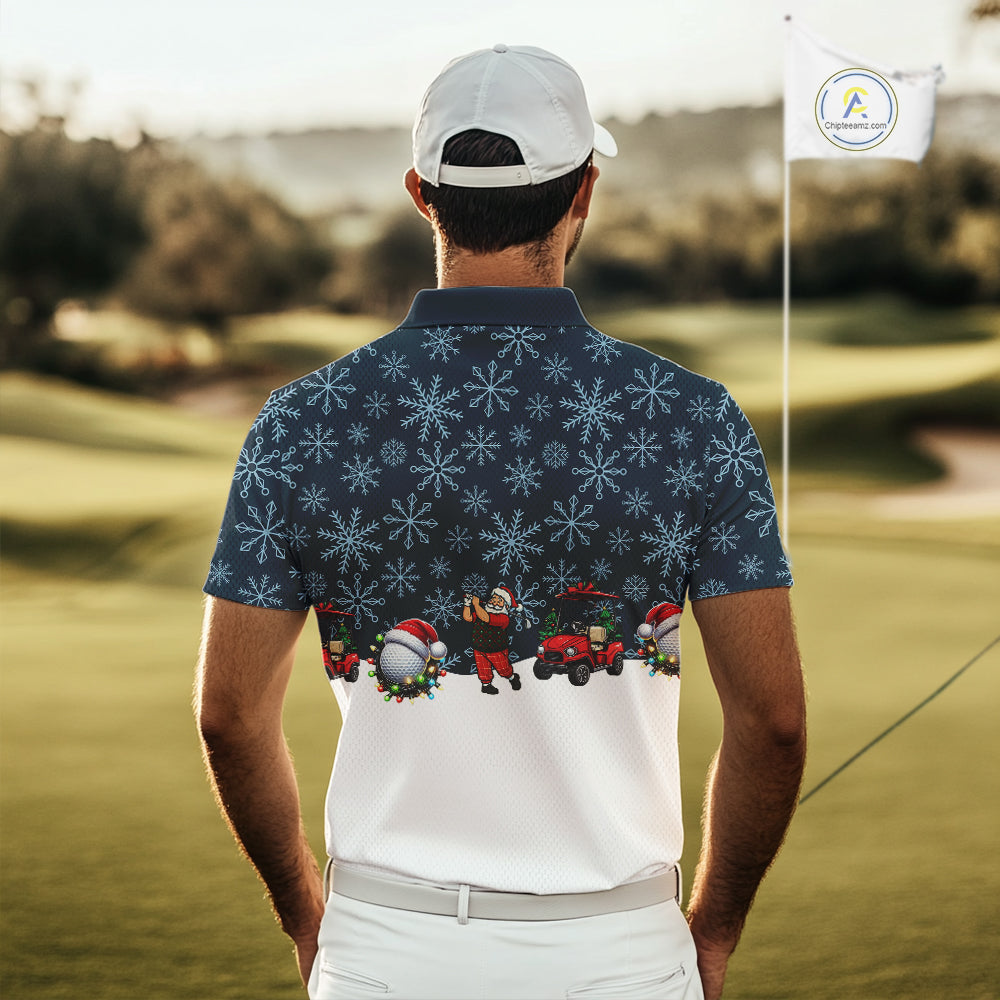 Blue snowflake pattern Christmas Golf Polo Shirts For Men custom mens golf attire, unique golf gifts NQS10865