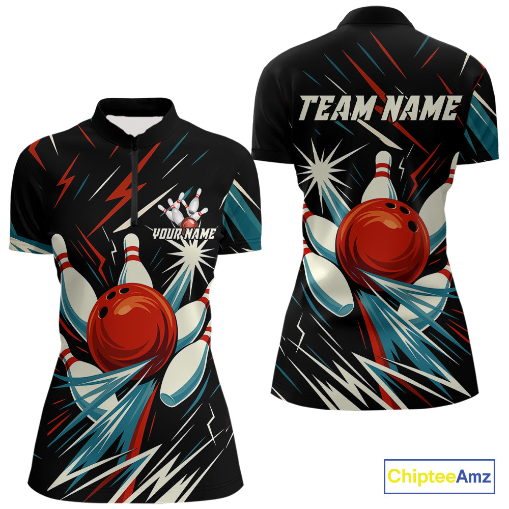 Lightning Thunder Retro Bowling Shirts For Women Custom Bowling Team League Jersey, Gift For Bowlers NQS10867
