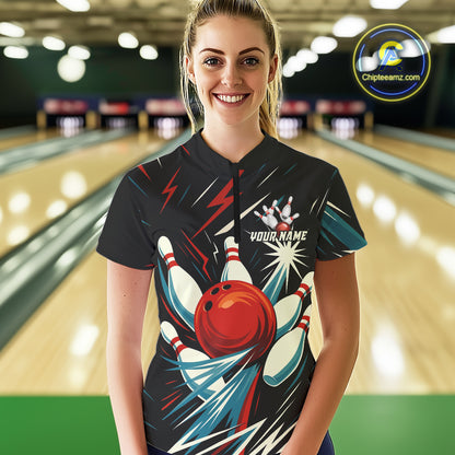 Lightning Thunder Retro Bowling Shirts For Women Custom Bowling Team League Jersey, Gift For Bowlers NQS10867