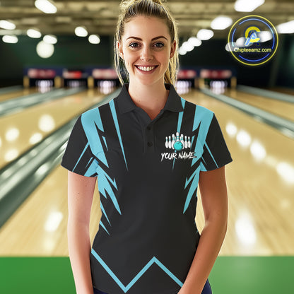 Black and Blue Reaper Skull lightning Bowling Shirts for Women Custom Team Bowling league jersey NQS10869