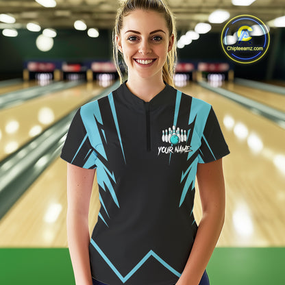 Black and Blue Reaper Skull lightning Bowling Shirts for Women Custom Team Bowling league jersey NQS10869