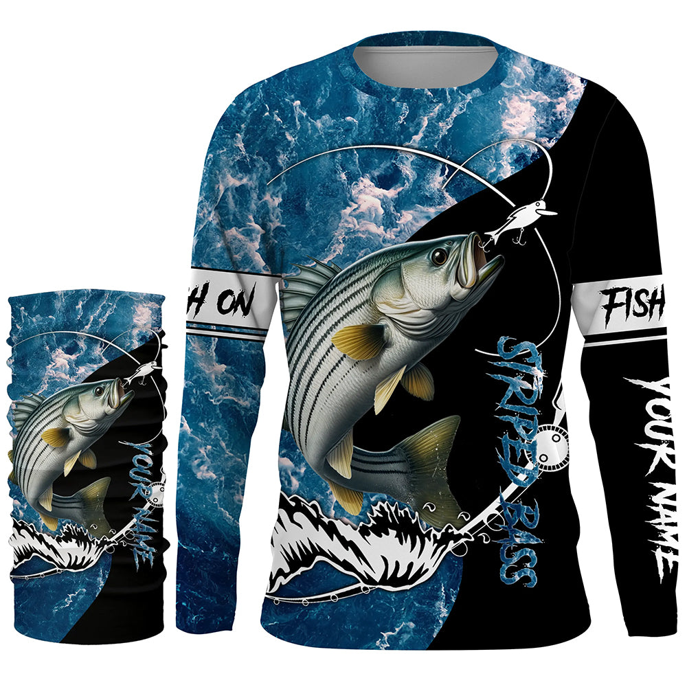 Striped Bass fishing blue ocean camouflage fishing clothing Custom performance fishing shirts NQS2625
