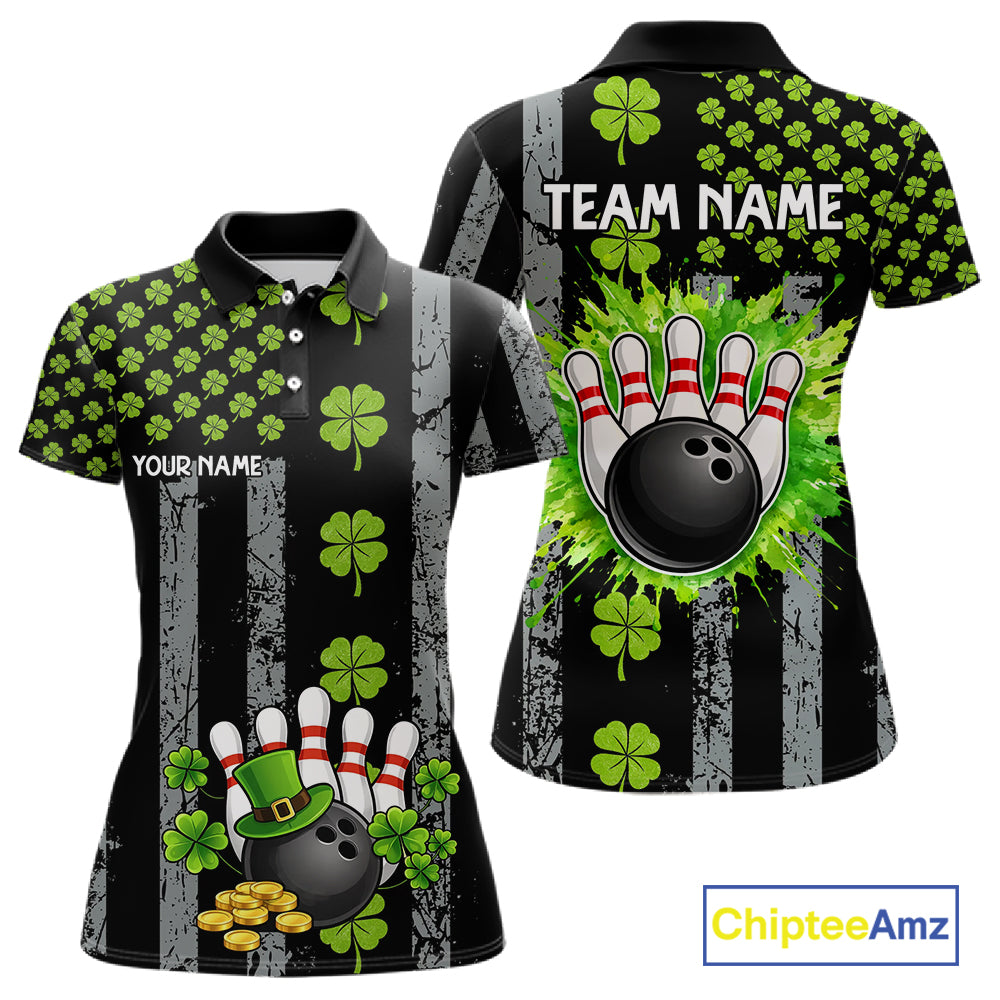 Custom Grunge US Flag Green Shamrock St Patrick Bowling shirts for women, bowling attire for women NQS11450