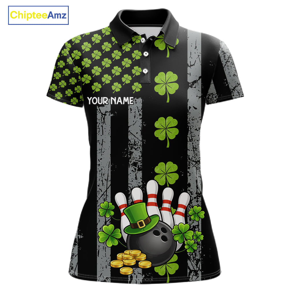Custom Grunge US Flag Green Shamrock St Patrick Bowling shirts for women, bowling attire for women NQS11450