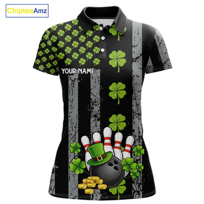 Custom Grunge US Flag Green Shamrock St Patrick Bowling shirts for women, bowling attire for women NQS11450
