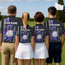 Load image into Gallery viewer, Black American Flag Hologram Womens golf polo shirts Custom patriotic ladies golf tops best golf gift NQS11640