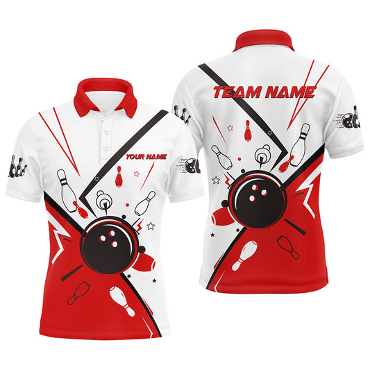 Men bowling Polo, Quarter Zip shirts Custom Bowling Team League Jerseys, gift for bowlers | Red NQS7623